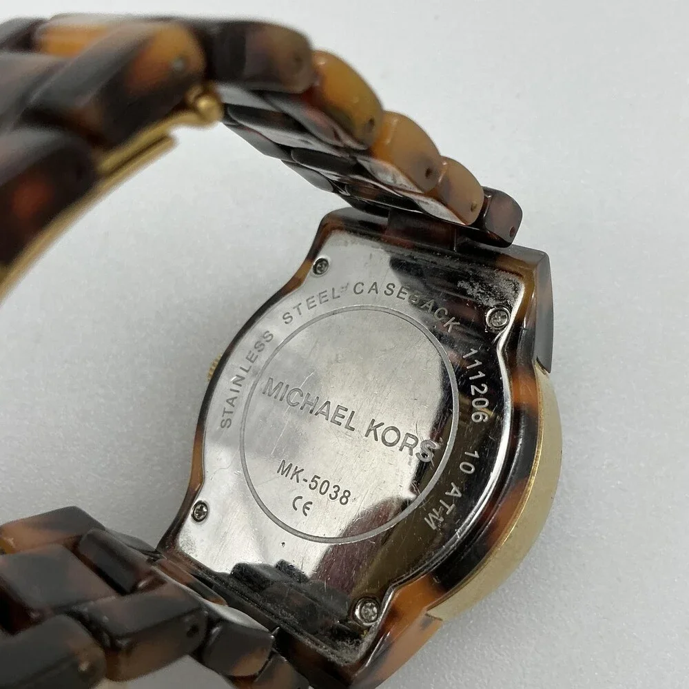 Michael Kors Womens Watch 37mm Abalone Dial Faux Tortoise MK-5038 New Battery 6